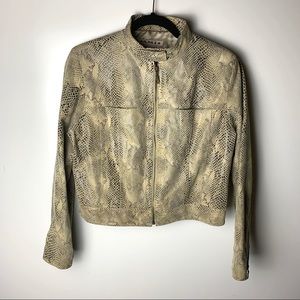 AMI faux snakeskin leather moto jacket tan black coat S